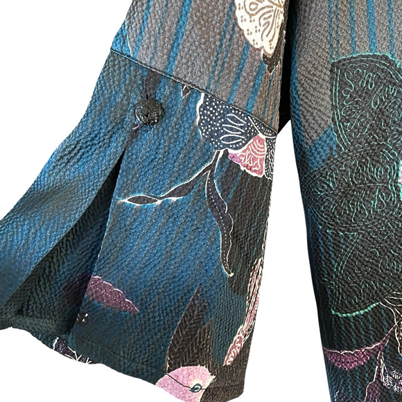 CITRON SANTA MONICA Size 3XL Purple Blue Floral Silk Textured Long Sleeve Tunic - Picture 3 of 10